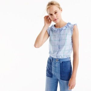 JCrew Pleated Ruffle Top in Windowpane